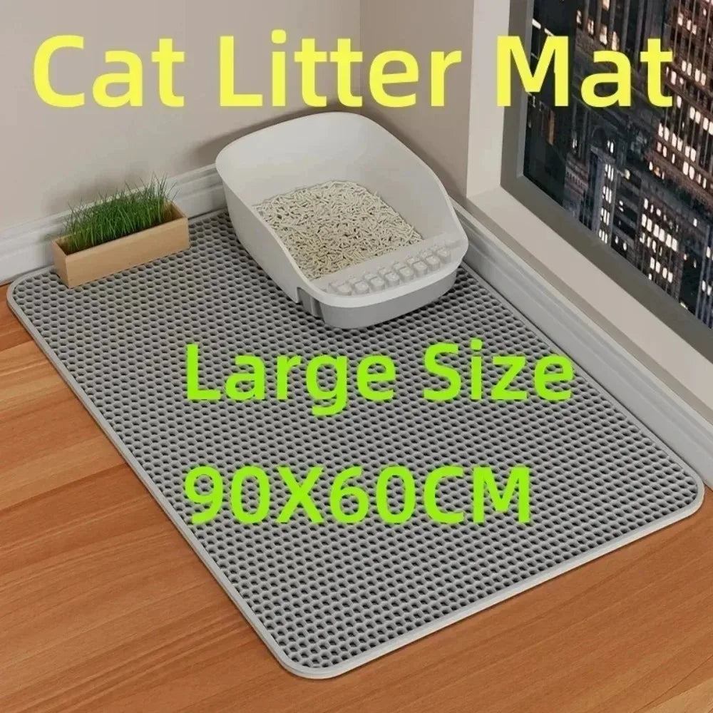 90X60CM Double Layer Cat Litter Mat Waterproof Nonslip Washable Sand Trapping Pet Toilet Mat for Home Cat Cleanliness