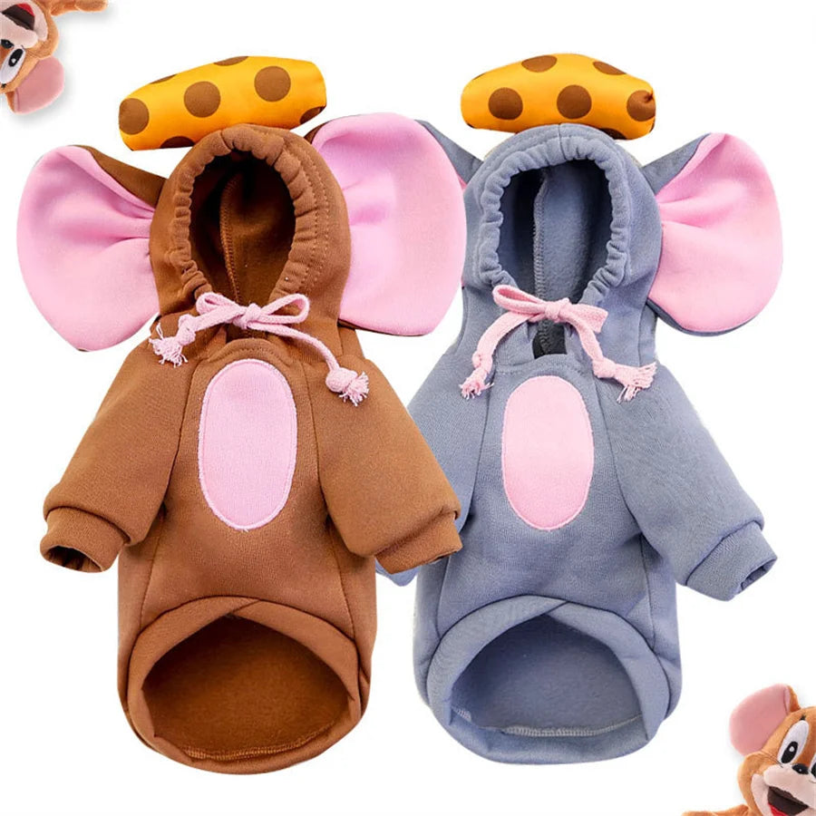 Pet Cosplay Costume Mouse Thicken Funny Pet Dog Clothes Winter Warm Dog Clothing Hoodies Sweatshirt For Small Medium Dogs And Cu