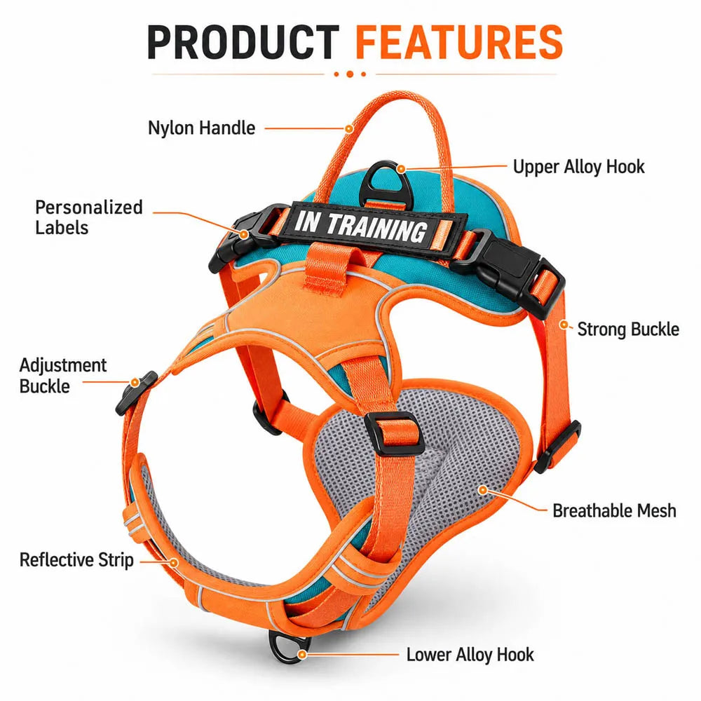 Nylon Adjustable Dog Harness Personalized Dog Harness Vest Reflective Breathable Pet Harness Leash For Small Medium Large Dogs