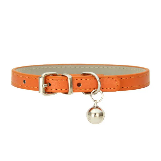 Cute Cat Collar Solid PU Leather Adjustable Pet Collars with Bells Cats Products for Puppy Kitten Outdoor Kitten Supplies