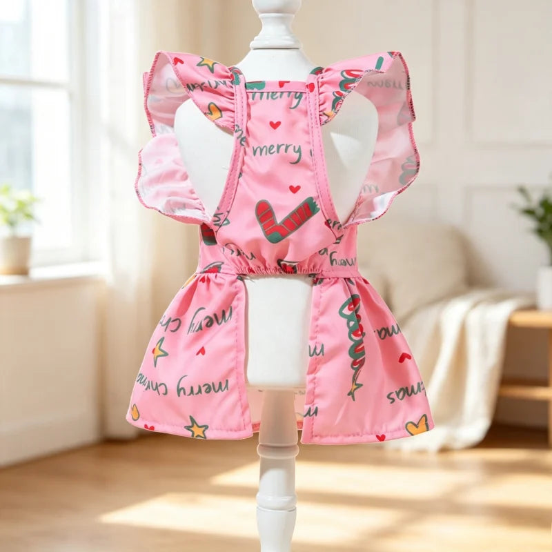 Christmas Pet Dress Ruffle Bow Dog Sundress Snowflake Print Puppy Princess Skirt Cute Cat Outfit Holiday Party Daily Pet Costume