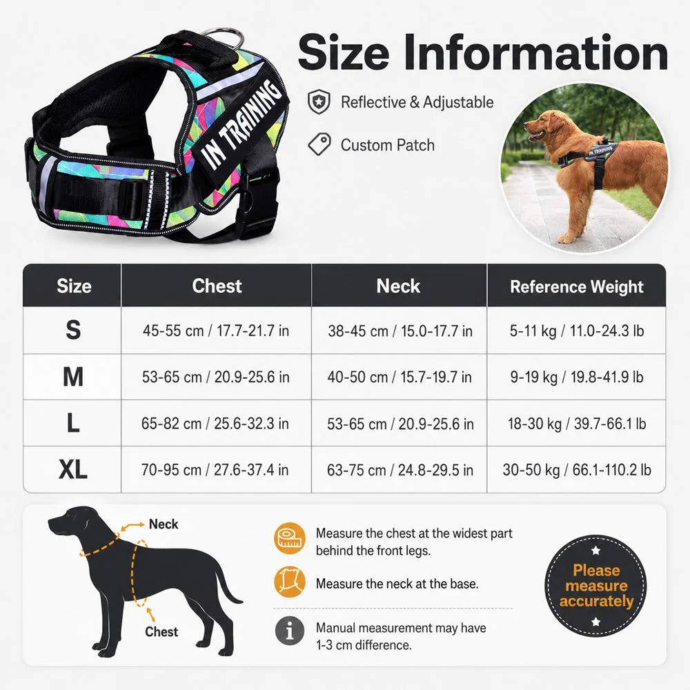 KOMMILIFE Adjustable Nylon Dog Harness Personalized Harness For Dogs Reflective Breathable Neck Guard Dog Harness Vest No Pull