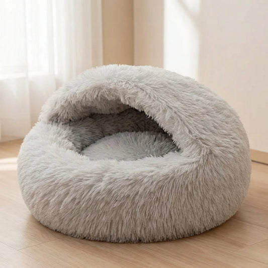 Winter Warm Cat Bed Shell Shape Closed Security Nest Soft Plush Pet House for Cats and Small Dogs