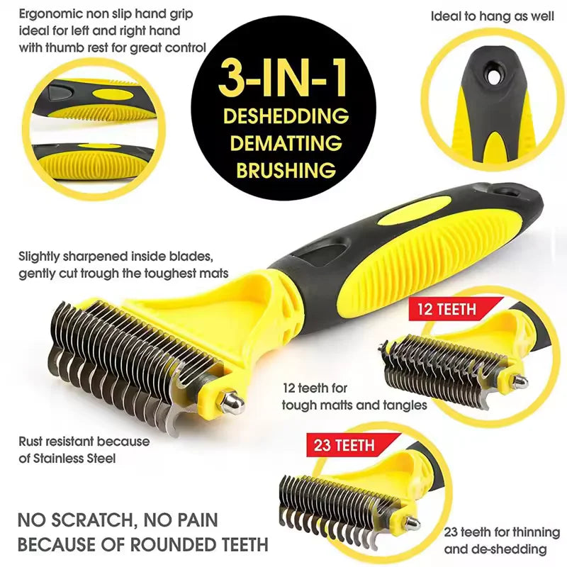 Pet Comb and Grooming Brush Two-Sided Cat Hair Brush Undercoat Rake Comb for Dog Cat Remove Knots Tangles Pet Hair Comb Artifact