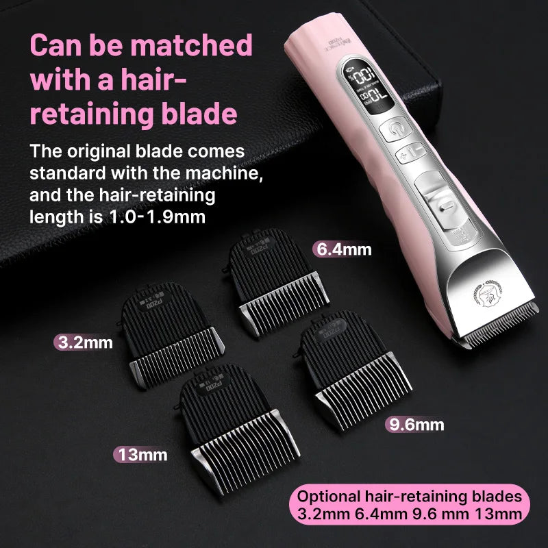 Fenice Sakura Pink Dog Hair Cutting Machine 5000mA Capacity Cordless LCD Screen Pet Dog Grooming Clipper Rechargeable Shaver Set