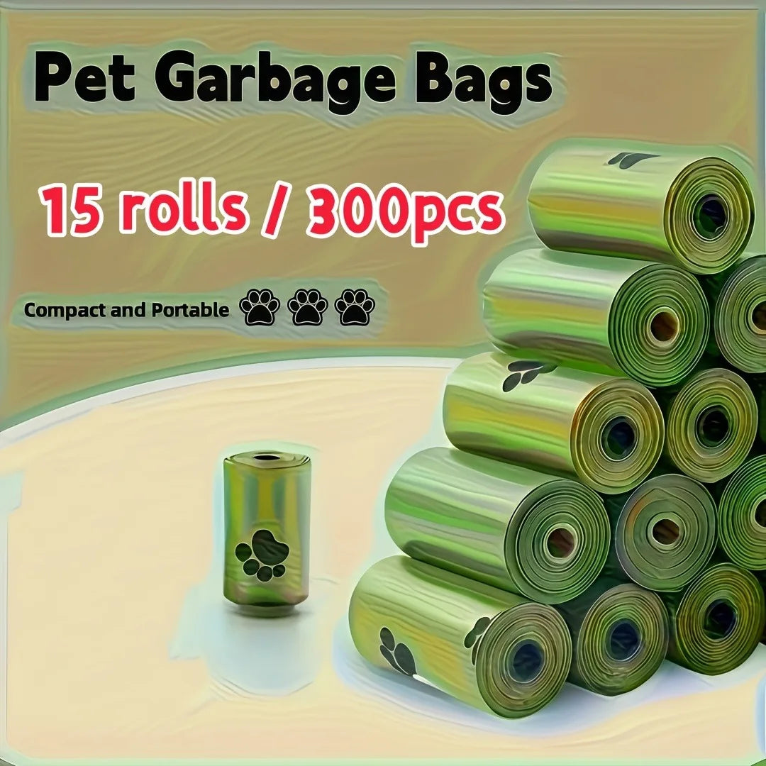 15 Rolls / 300 Pet Waste Bags – Thick, Leak-Proof Dog & Cat Poop Bags with Paw Print Design – Durable Plastic Bags for Pet Cleanup and Outdoor Use