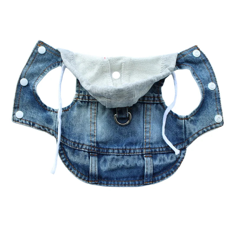 Small Dog Clothes Gray Knitted Hoodie Puppy Spring Clothing Blue/Black Jean Vest for Boys Pet Soft Denim Fabric Sleeveless Shirt