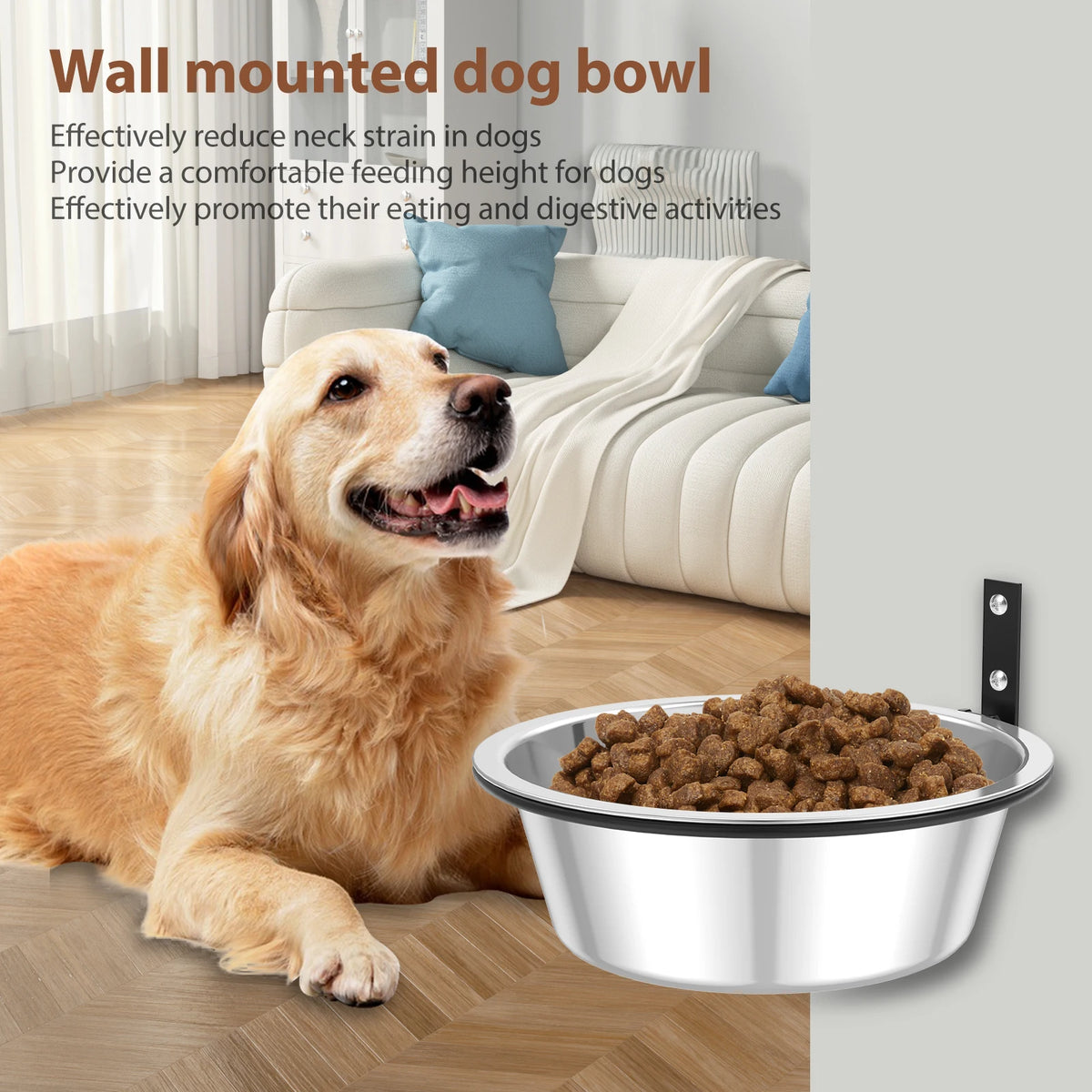 2 Pack Wall Mounted Dog Bowl Foldable Stainless Steel Raised Dog Food and Water Bowls Adjustable Height Wall Mounted Cat Food