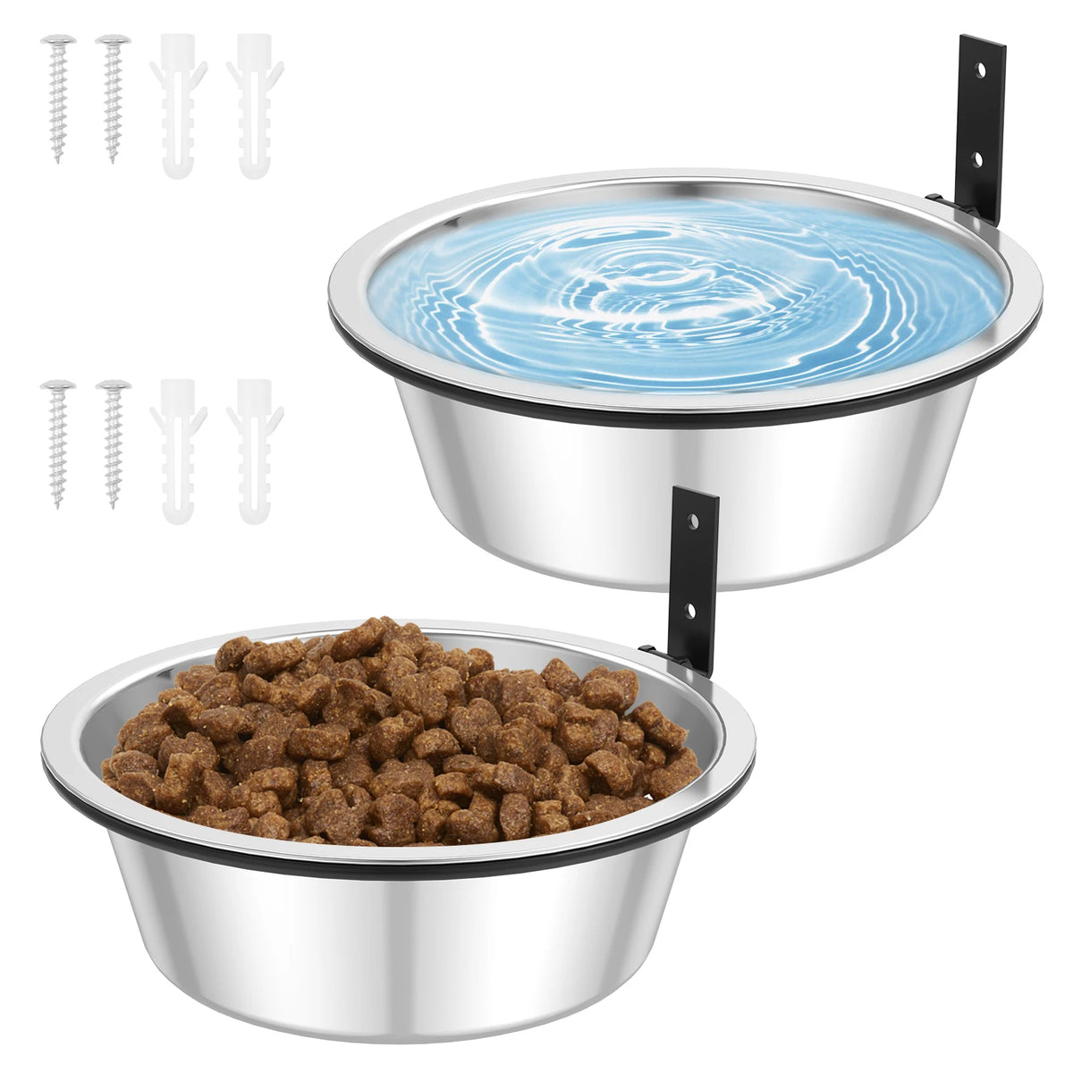 2 Pack Wall Mounted Dog Bowl Foldable Stainless Steel Raised Dog Food and Water Bowls Adjustable Height Wall Mounted Cat Food