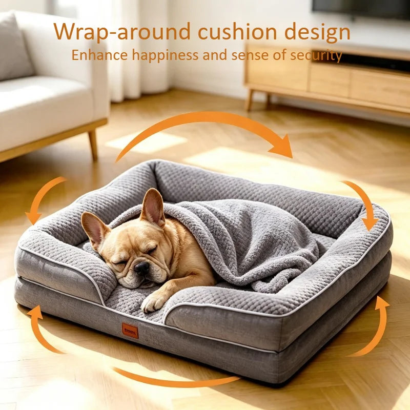Orthopedic Dog Bed with Memory Foam & Egg-Crate Foam, Washable Waterproof Cover, Non-Slip Pet Couch for Small Medium Dogs, 4 Sizes