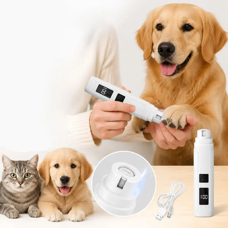 Silent Pet Nail Grinder for Dogs Cats USB Rechargeable Electric Claw Trimmer with LED Light 2 Speed Diamond Wheel