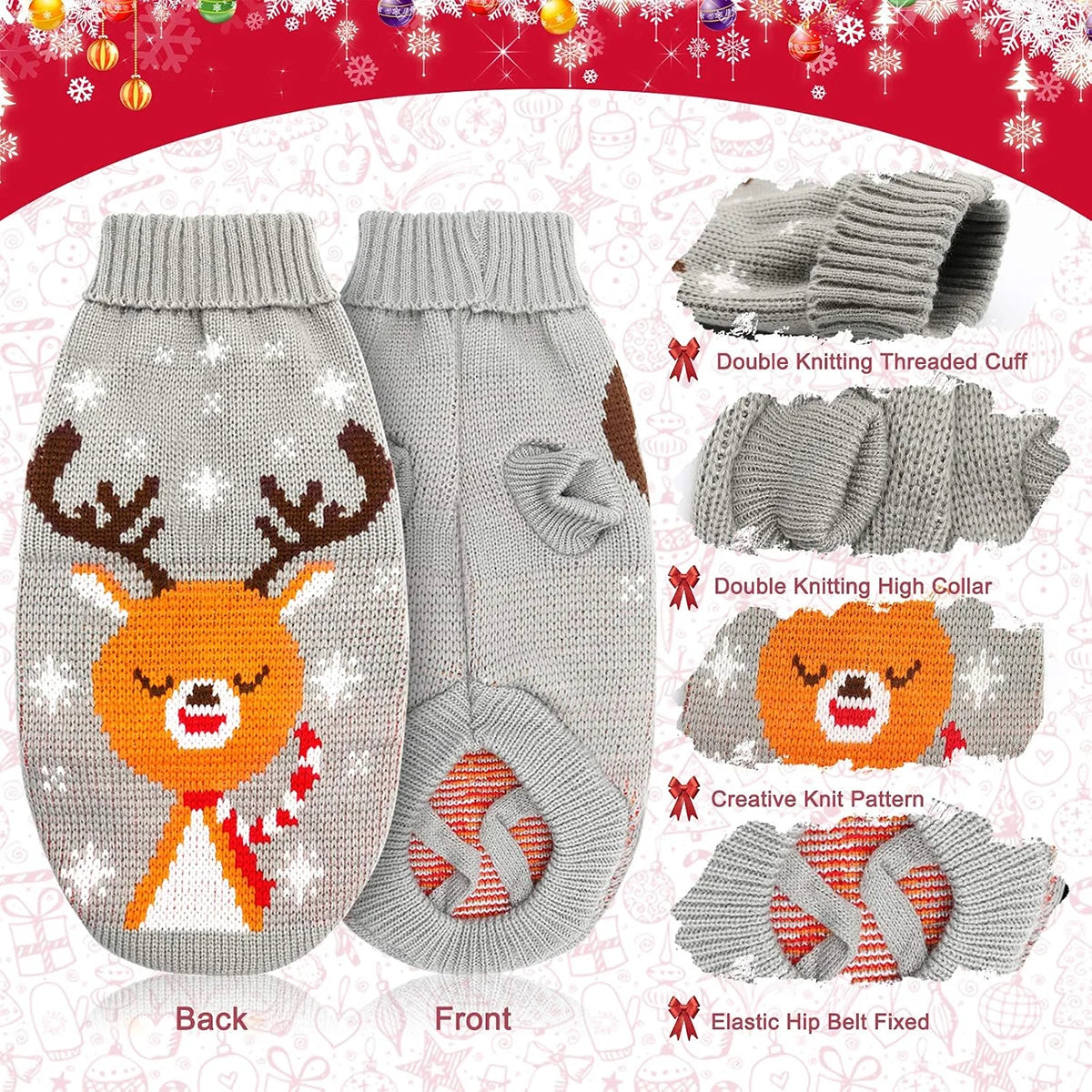 Christmas Dog Sweater Medium Large Dogs Reindeer Snowflake Knitted Sweater Xmas Holiday Pet Clothes Turtleneck Knitwear Pullover