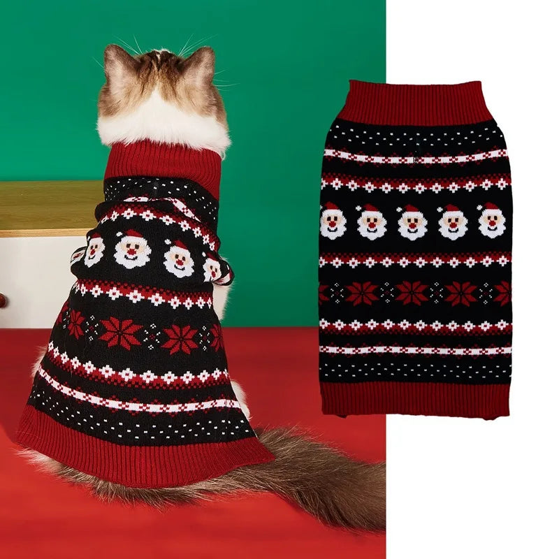 Christmas Pet Sweater for Dogs Cats Gingerbread Man Snowflake Knitted Xmas Jumper, Antler Hoodie with Belt, Warm Festive Costume