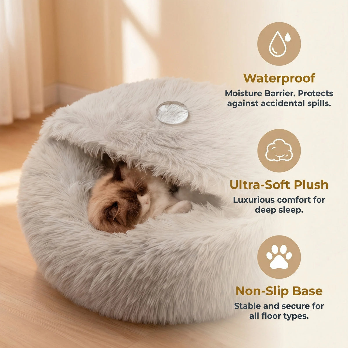 Winter Warm Cat Bed Shell Shape Closed Security Nest Soft Plush Pet House for Cats and Small Dogs