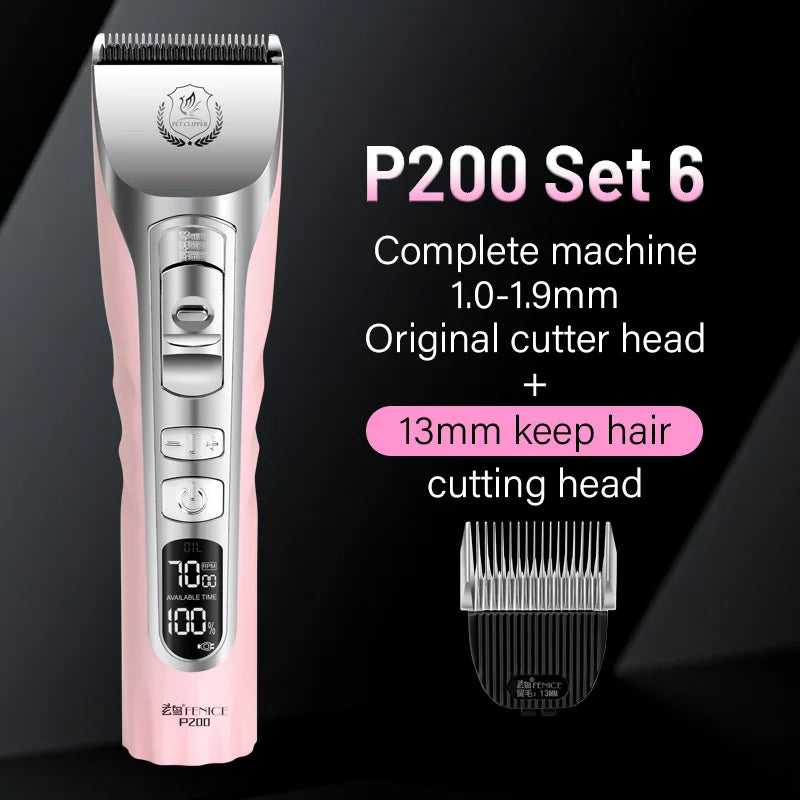 Fenice Sakura Pink Dog Hair Cutting Machine 5000mA Capacity Cordless LCD Screen Pet Dog Grooming Clipper Rechargeable Shaver Set