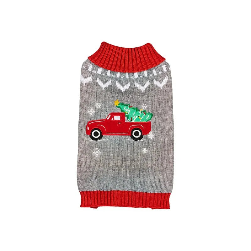 Christmas Pet Sweater for Dogs Cats Gingerbread Man Snowflake Knitted Xmas Jumper, Antler Hoodie with Belt, Warm Festive Costume