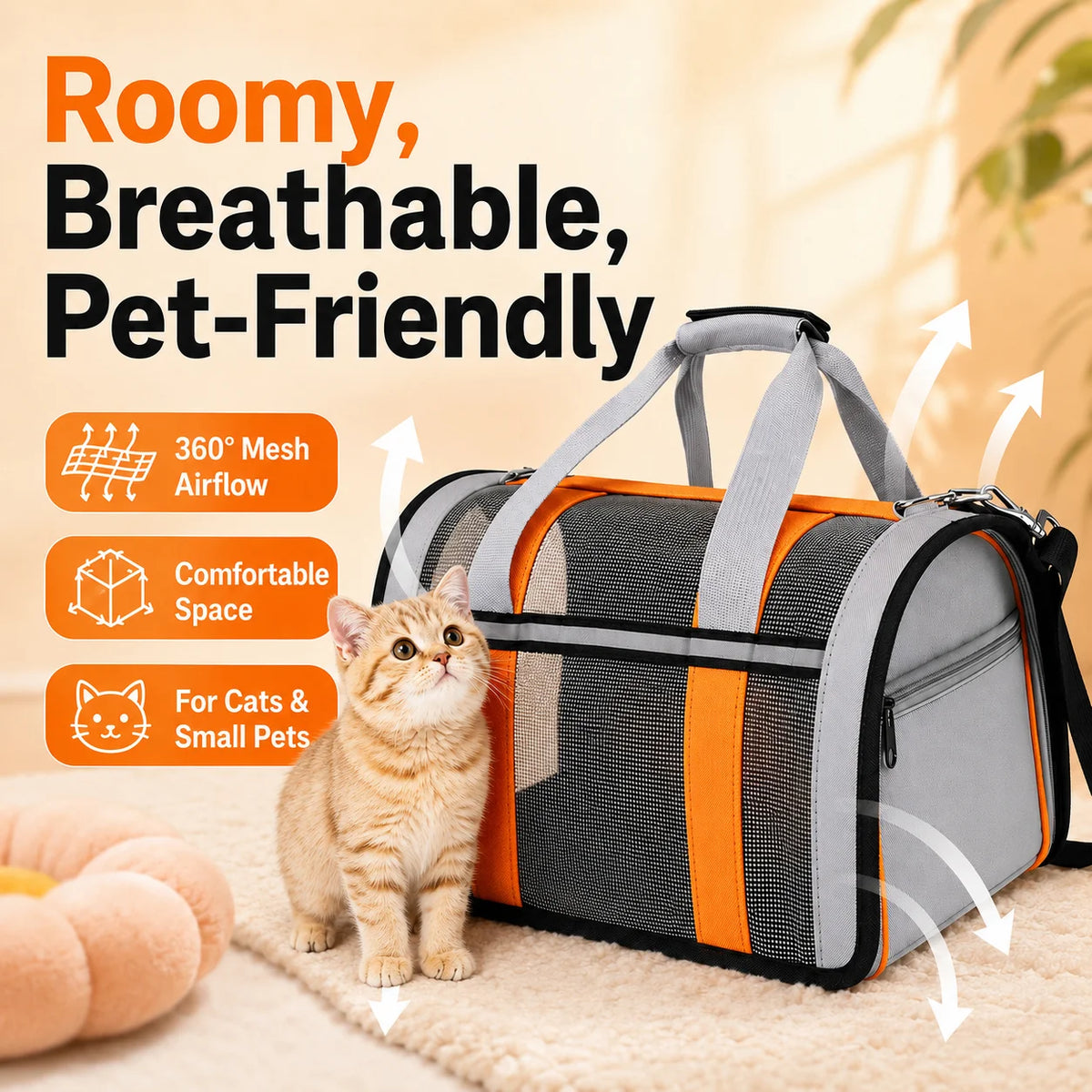 Stylish Breathable Pet Carrier, Dual Use Crossbody & Handheld Travel Cage, Portable Backpack for Cats & Small Dogs