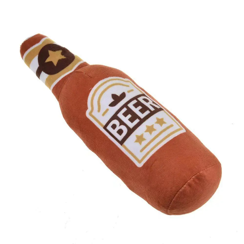 Hot Sale Beer Bottle Shaped Plush Dog Toy Bite Resistant Squeaky Interactive Pet Chew Toy Teeth Cleaning Molar Play