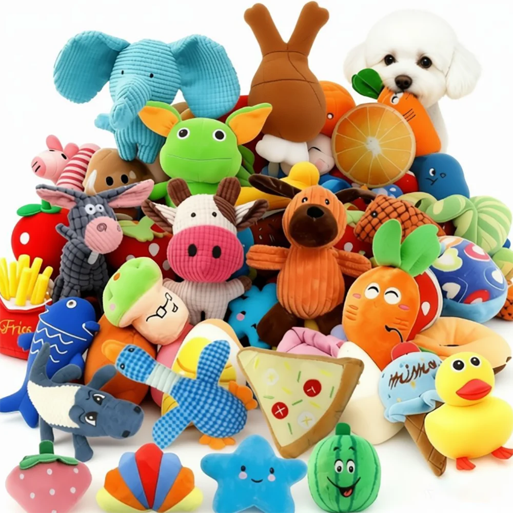 12 Pack Squeaky Dog Plush Toys Random Mixed Stuffed Chew Toys Interactive Teething Soft Pet Toy Set for Small Medium Dogs