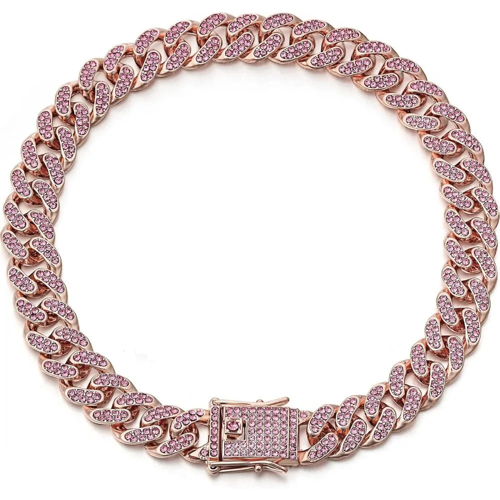 Shiny Rhinestone Cuban Chain Dog Pet Necklace Fashionable and Durable
