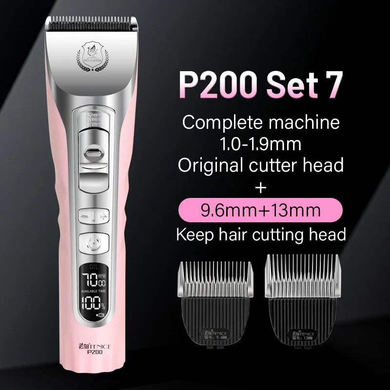 Fenice Sakura Pink Dog Hair Cutting Machine 5000mA Capacity Cordless LCD Screen Pet Dog Grooming Clipper Rechargeable Shaver Set