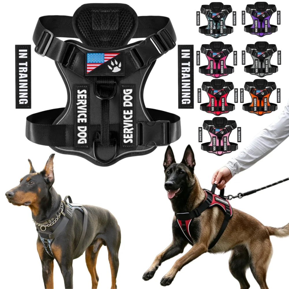 Oxford Working Dog Harness Reflective Medium Large Dog Vest Harness with 5 PCS Patches WD Harness Pet Dog Accessories