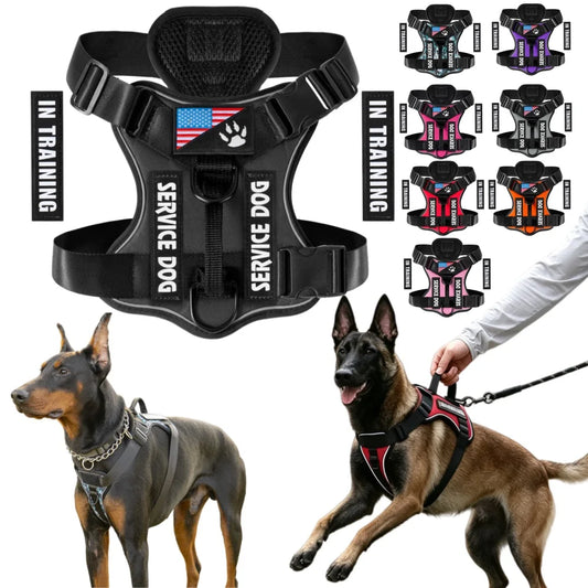 Oxford Working Dog Harness Reflective Medium Large Dog Vest Harness with 5 PCS Patches WD Harness Pet Dog Accessories