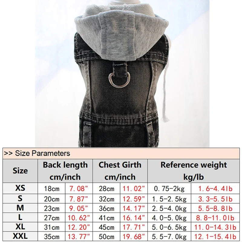 Small Dog Clothes Gray Knitted Hoodie Puppy Spring Clothing Blue/Black Jean Vest for Boys Pet Soft Denim Fabric Sleeveless Shirt