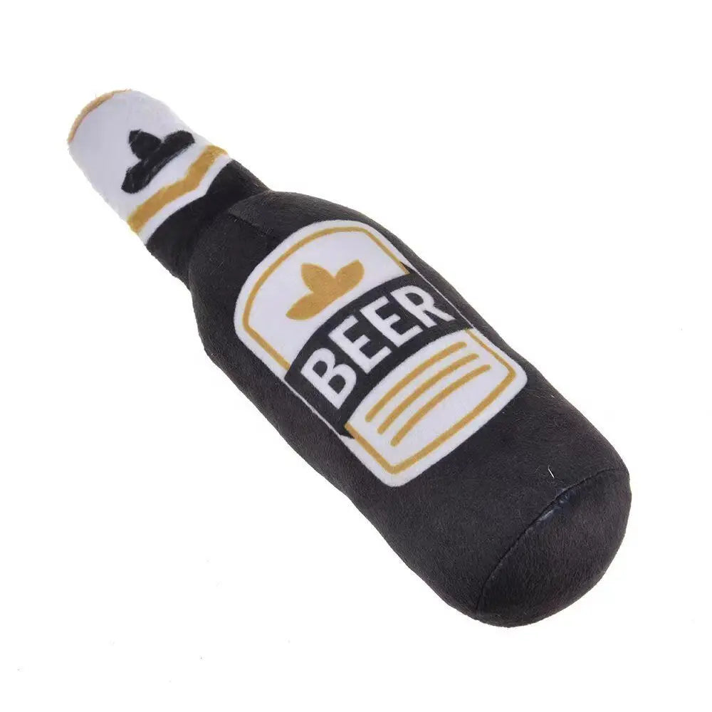 Hot Sale Beer Bottle Shaped Plush Dog Toy Bite Resistant Squeaky Interactive Pet Chew Toy Teeth Cleaning Molar Play
