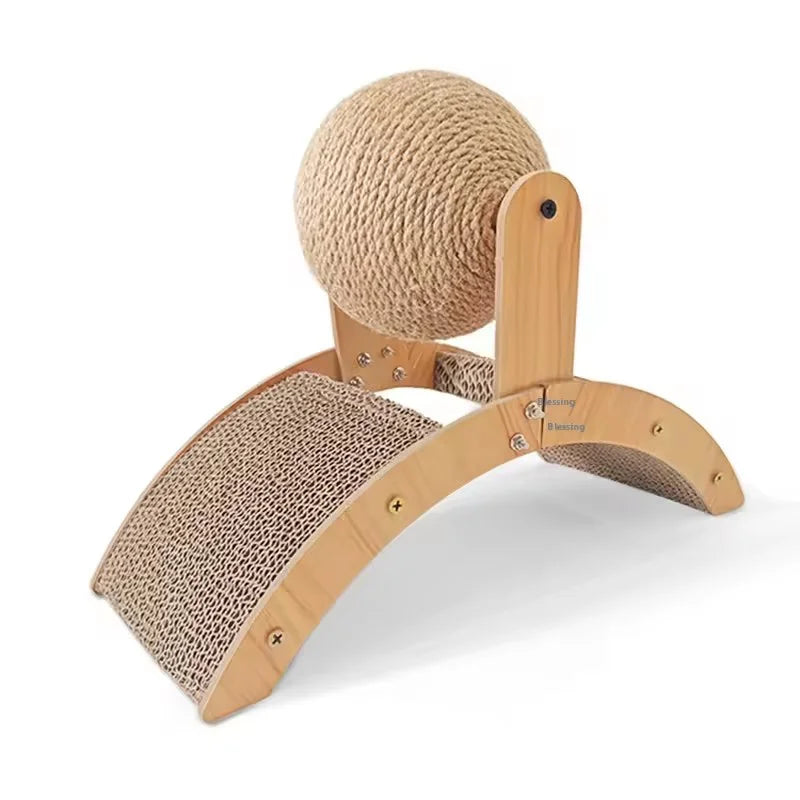 Wooden 2-in-1 Cat Scratcher, Ferris Wheel Vertical Scratching Ball, Sisal Ball, Honeycomb Grab Board, Wear-Resistant,Pet Toy