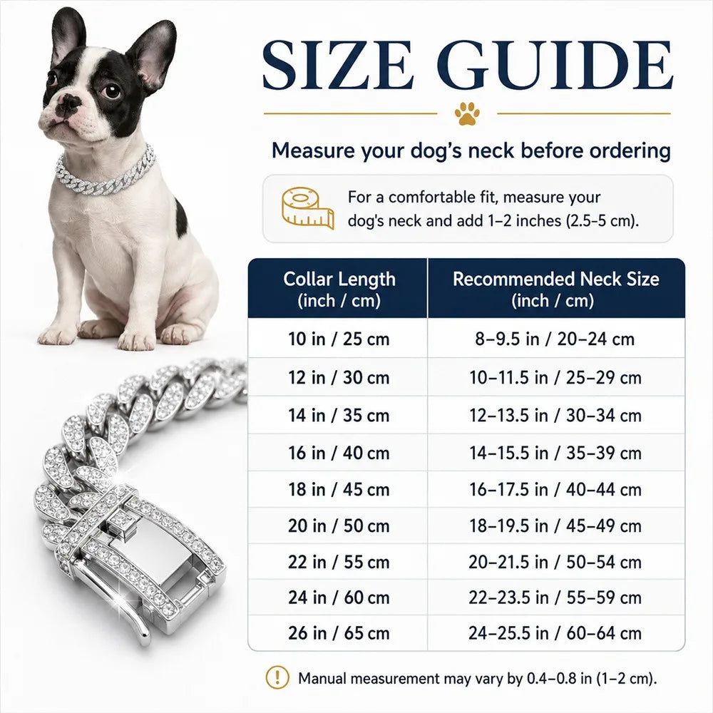 Shiny Rhinestone Cuban Chain Dog Pet Necklace Fashionable and Durable