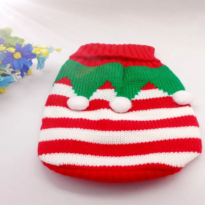 Christmas Vintage Dog Sweaters Holiday Reindeer Red Heart Style Dog Clothes New Year Soft Puppy Sweaters Warm Pet Sweaters for S