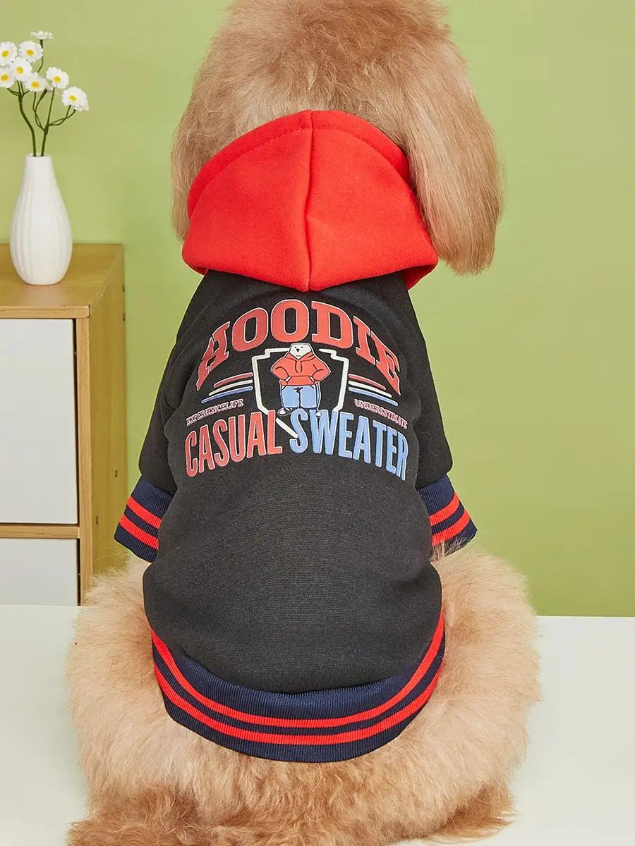 Pet clothes dog dog cat with hat jacket warm and comfortable clothes with bear letter pattern black and red new one