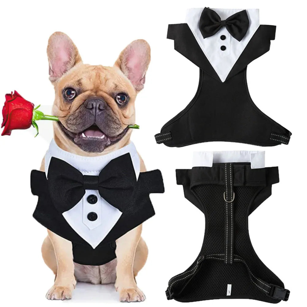 Dog Tuxedo Costume Formal Shirt Dog Wedding Black Jacket Suit Pet Puppy Prince Ceremony Bow Tie Suit Small Dogs Cat Vest Clothes