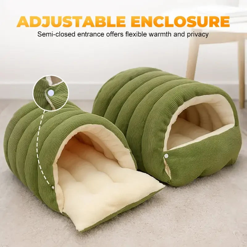 Winter Thermal Plush Cat Bed Winter Warm Enclosed House with Removable Washable Cover for Cats Small Pets Anxiety Relief ﻿