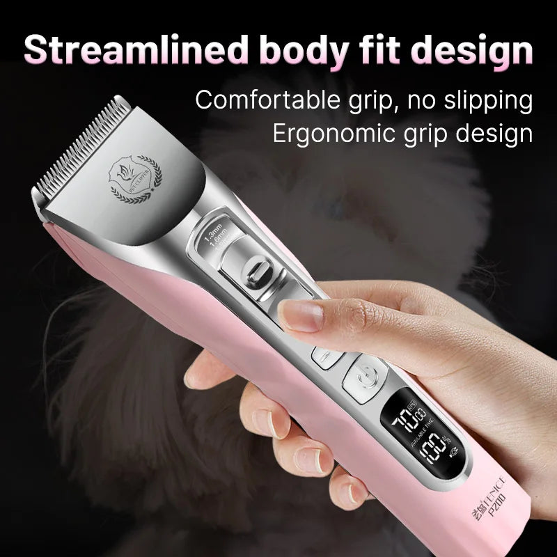 Fenice Sakura Pink Dog Hair Cutting Machine 5000mA Capacity Cordless LCD Screen Pet Dog Grooming Clipper Rechargeable Shaver Set