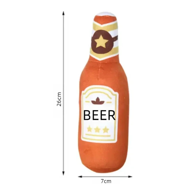 Hot Sale Beer Bottle Shaped Plush Dog Toy Bite Resistant Squeaky Interactive Pet Chew Toy Teeth Cleaning Molar Play