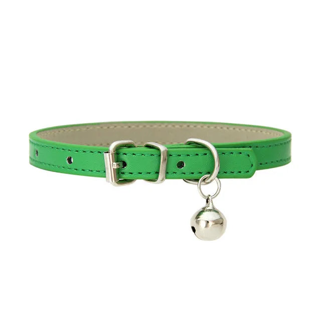 Cute Cat Collar Solid PU Leather Adjustable Pet Collars with Bells Cats Products for Puppy Kitten Outdoor Kitten Supplies