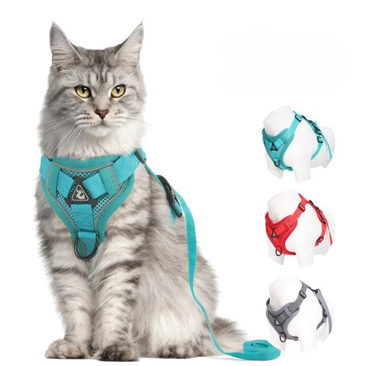Fashion Reflective Cat Harness and Leash Sets Breathable Mesh Pet Harnesses for Small Dogs Cats Kitten Accessories Collier Chat