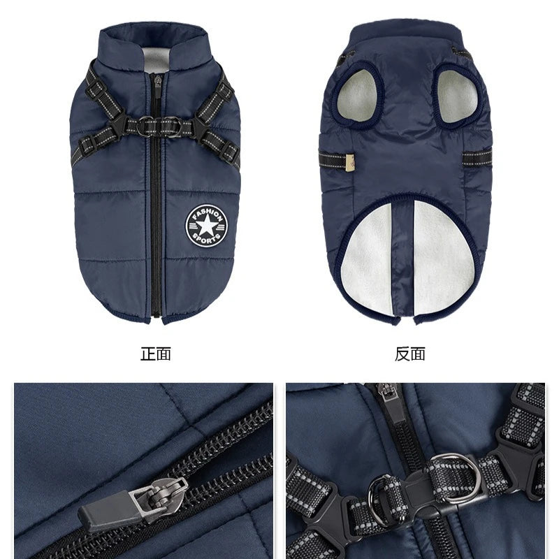 Large Pet Dog Jacket With Harness Winter Warm Dog Clothes For Labrador Waterproof Big Dog Coat Chihuahua French Bulldog Outfits