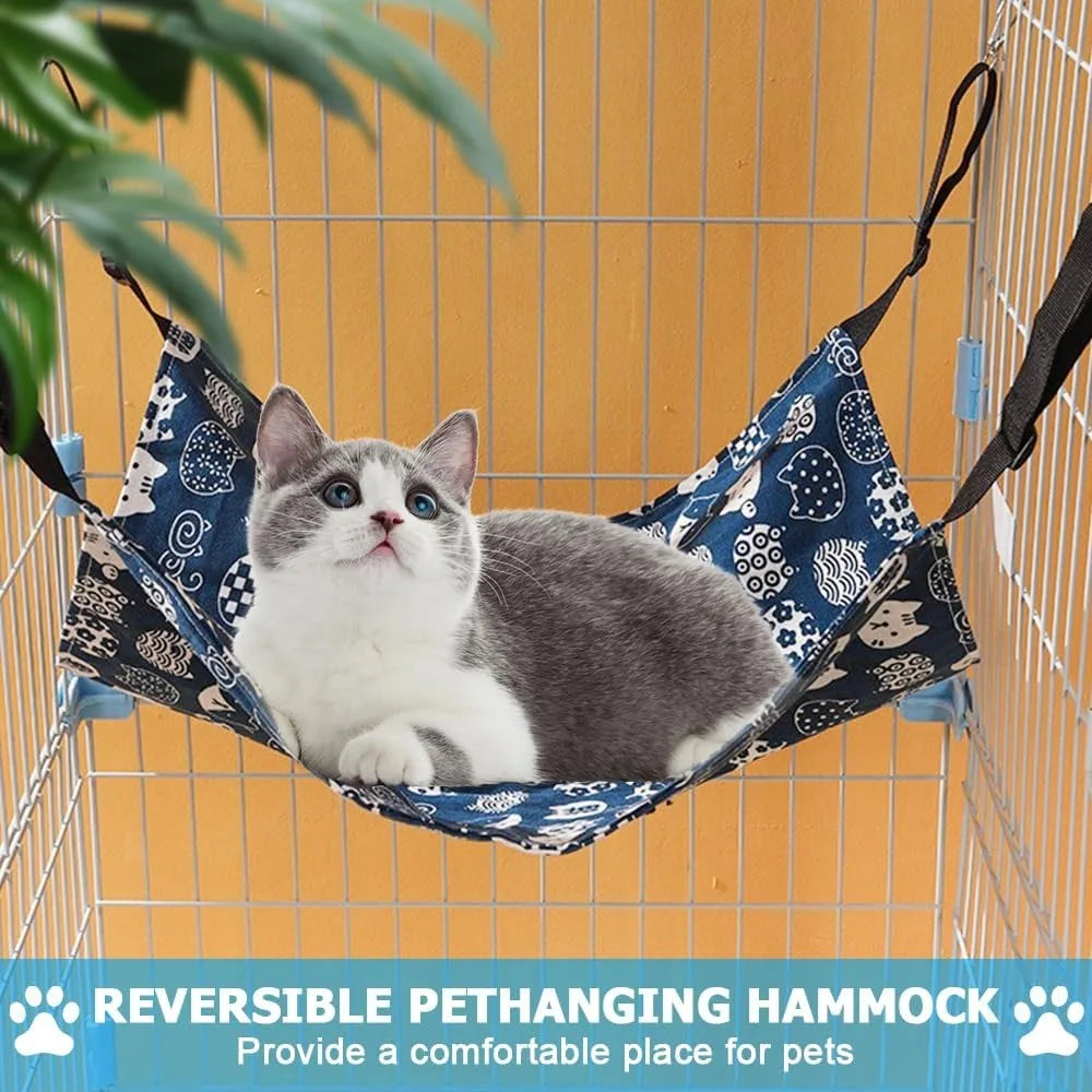 Cat Hanging Hammock, Breathable Hanging Pet Bed Cat Hammock Bed with 4 Metal Hooks for Cats Rabbits Hamsters Cat Mats Supplies