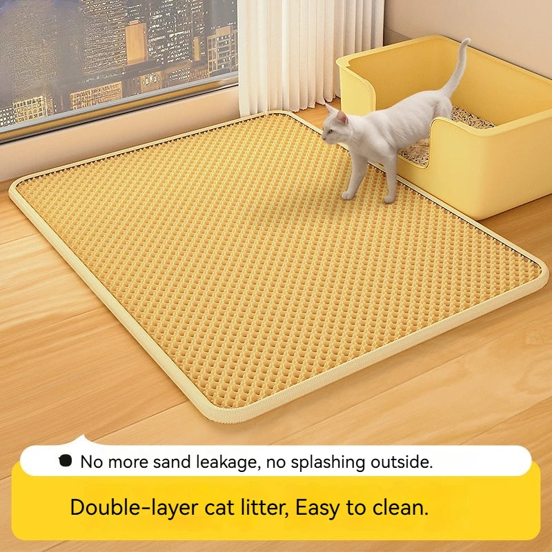 Cat Litter Mat Double Layer Anti-Scatter Litter Trapping Pad Prevents Spilling Keeps Floor Clean Compatible with Cat Litter Box